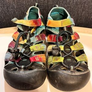 Keen Rainbow-colors sport sandals; size not visible, but measure as a women’s 10